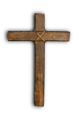 Holy wooden cross on white background