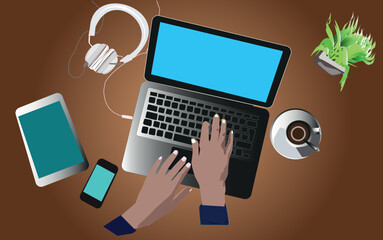 hand with laptop, Online shopping related vectors , 