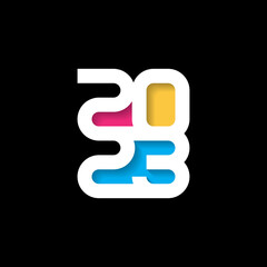 Happy New Year 2023. Greeting card. Brochure or cover design template. Cover of business diary for 20 23. Vector.