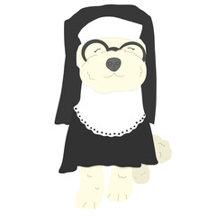Cute dog with nun costume cartoon 