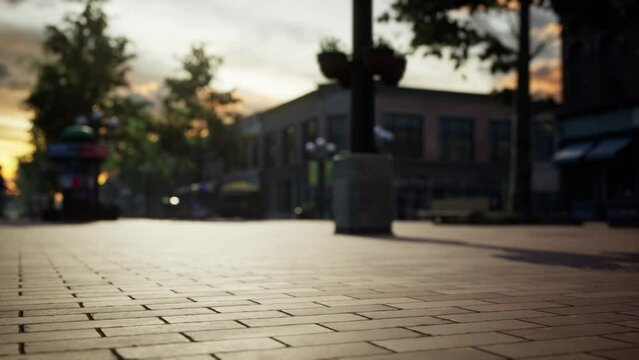 empty tiled floor and urban skyline
