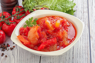 Hungarian lecho with tomato and paprika