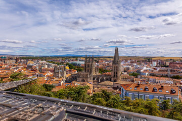 City of Burgos - Spain. Place of Rey San Fernando with Cathedral of Saint Mary in Burgos. Burgos is a city in northern Spain and the historic capital of Castile.