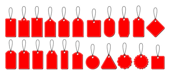 Obraz na płótnie Canvas Price tag icons collection.Set of red blank white paper price tags or gift tags .Paper labels set. Discount tags.Cardboard.