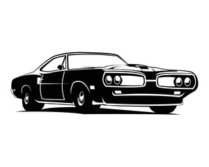 Naklejka premium Muscle car vector illustration in black only, white is negative space, good for t shirt, poster, company or garage logo, etc.