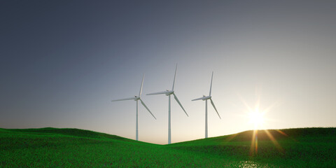 wind power turbine in open landscape - 3D Illustration.