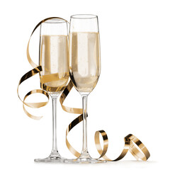 Two glasses of champagne isolated on white background - obrazy, fototapety, plakaty