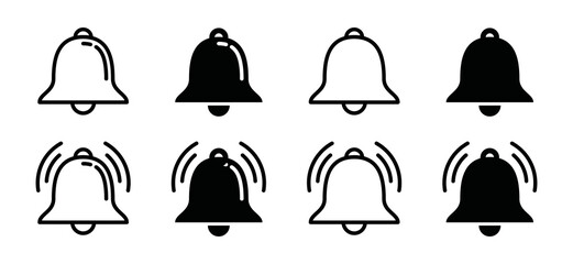 Notification bell icon vector. Alarm, notice, and incoming inbox message. New message sign. Alarm clock, and smartphone application alert symbol illustration. Social media sign. Ringing bells icon