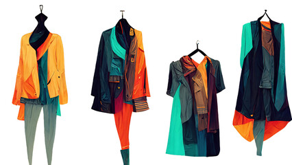 Colorful clothes for sale, transparent background with PNG