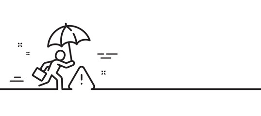 Risk management line icon. Insurance umbrella sign. Danger warning symbol. Minimal line illustration background. Risk management line icon pattern banner. White web template concept. Vector