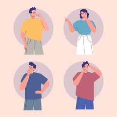 four young persons thinking