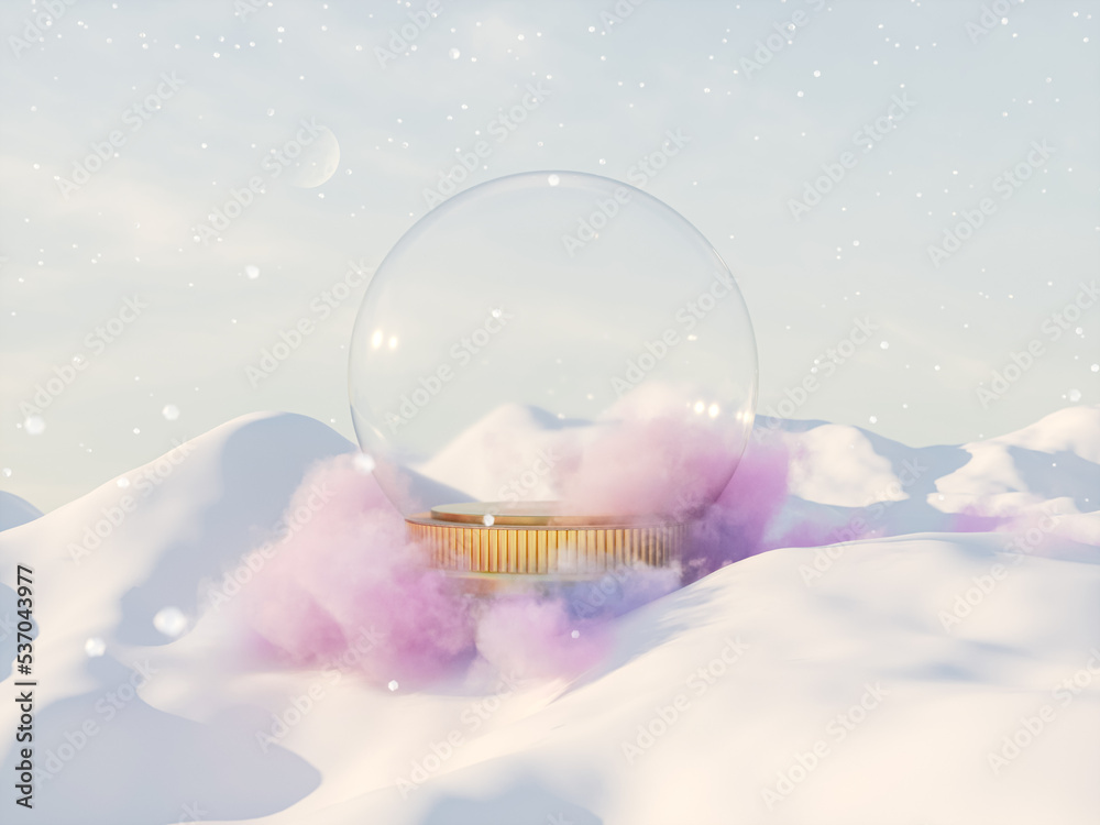 Aufkleber abstract winter christmas background with empty crystal snow globe. 3d rendering.