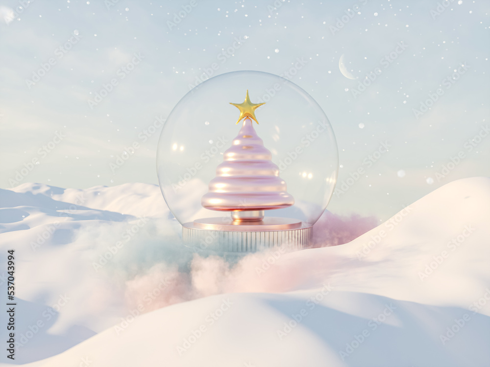 Aufkleber Abstract winter Christmas background with fancy crystal snow globe. 3d rendering.