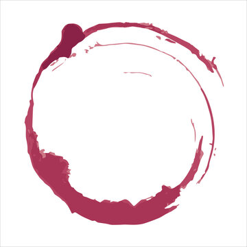 Red wine stain vector illustration. Isolated burgundy circle on white background. Wine glass leaving a red mark on an empty background. Liquid being spilled. Vintage dirty, decorative label. Winery.