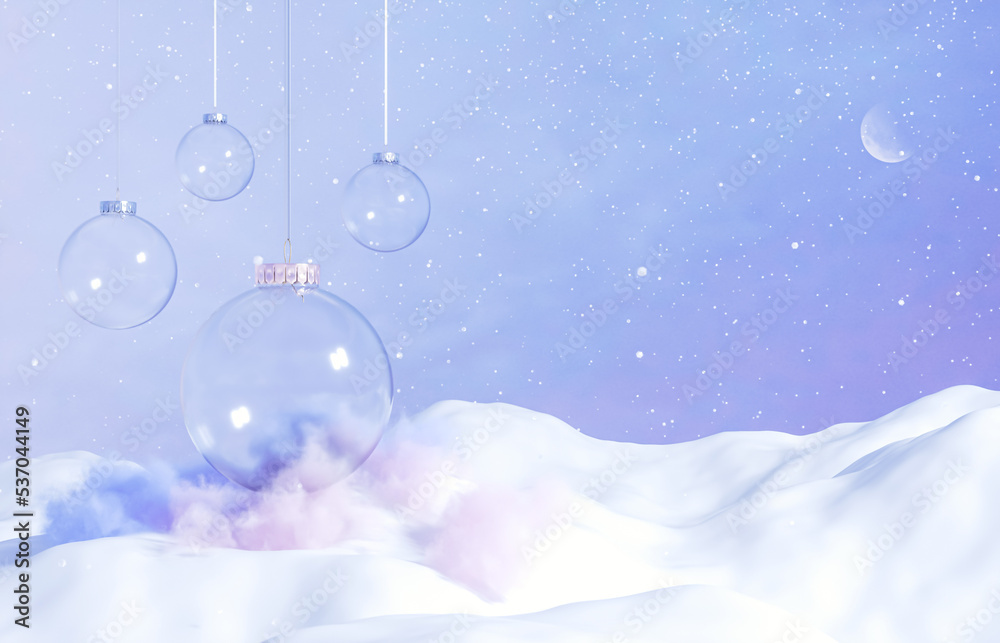 Aufkleber abstract winter christmas background with empty crystal christmas ball. 3d rendering.