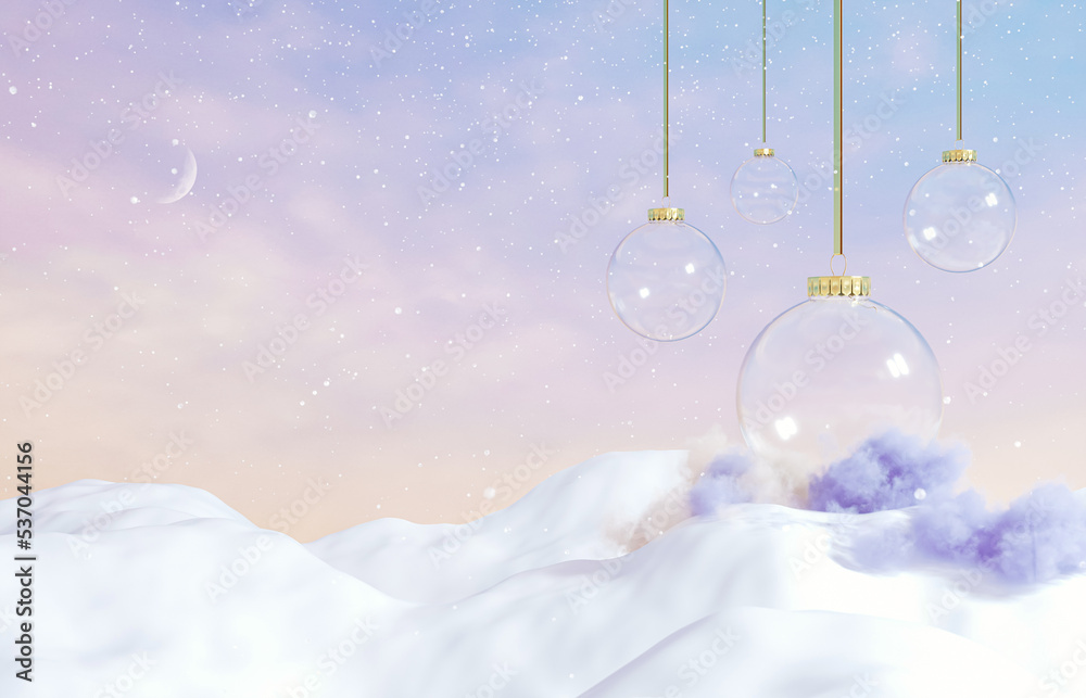 Aufkleber abstract winter christmas background with empty crystal christmas ball. 3d rendering.