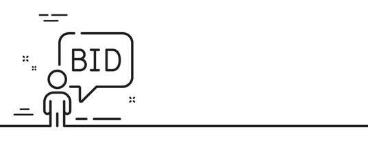 Auction line icon. Bid offer sign. Raise the price up symbol. Minimal line illustration background. Auction line icon pattern banner. White web template concept. Vector