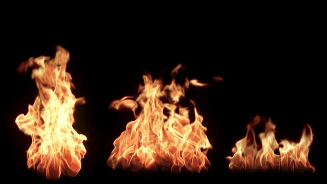 Set of Looped Fire, Flame Effects Elemets on Black Background for Compositing.