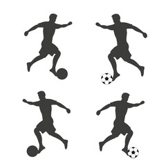 silhouettes of soccer players with ball 