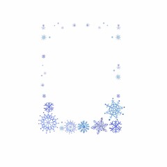 Rectangular snowflakes frame. Blue snowflakes. Watercolor artwork