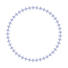 Round snowflakes frame. Blue snowflakes. Watercolor artwork