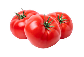 Tomatoes vegetable isolated on white or transparent background. Three fresh tomatoes. - obrazy, fototapety, plakaty