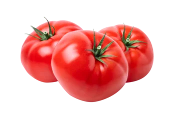 Poster Im Rahmen Tomatoes vegetable isolated on white or transparent background. Three fresh tomatoes. © Olesia