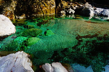 The clear stream of the Niyodo River, Niyodogawa-cho, Agawa district, Kochi Prefecture, Japan
