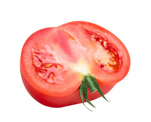 Tomato vegetable isolated on white or transparent background. Cut half of fresh tomato. 