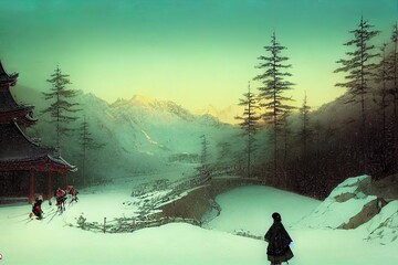January 4, 2022, Beijing, China. Gold medal of the XXIV Olympic Winter Games against the background of a snowy forest. - obrazy, fototapety, plakaty