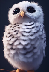Obraz premium cute fluffy little snowy arctic owl cartoon character, 3d rendering