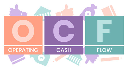 OCF - operating cash flow. Platform. business concept background. Vector illustration for website banner, marketing materials, business presentation, online advertising