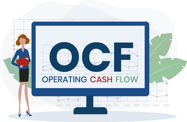 OCF - operating cash flow. Platform. business concept background. Vector illustration for website banner, marketing materials, business presentation, online advertising