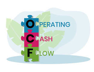 OCF - operating cash flow. Platform. business concept background. Vector illustration for website banner, marketing materials, business presentation, online advertising