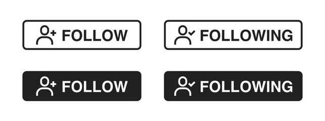 Follow and following button. Black and linear. Vector EPS 10