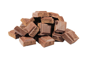 Pile of mouthwatering chocolate chunks on transparent background, PNG file