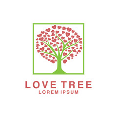 Obraz premium tree logo. tree icon. tree logo with love leaf sign. valentine logo art tree logo illustration - Vector
