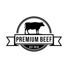 butchery graphic template. butcher shop vector illustration in badge emblem label style.