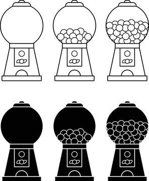 Gumball Vending Machine Clipart Set - Outline and Silhouette