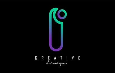 Outline letter I logo with dot and gradient design. Vector Illustration with geometric design.