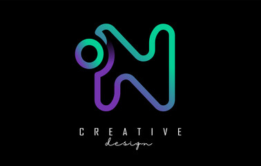 Outline letter N logo with dot and gradient design. Vector Illustration with geometric design.