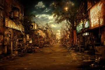 Fototapeta na wymiar AI generated image of a ruined post-apocalyptic city 