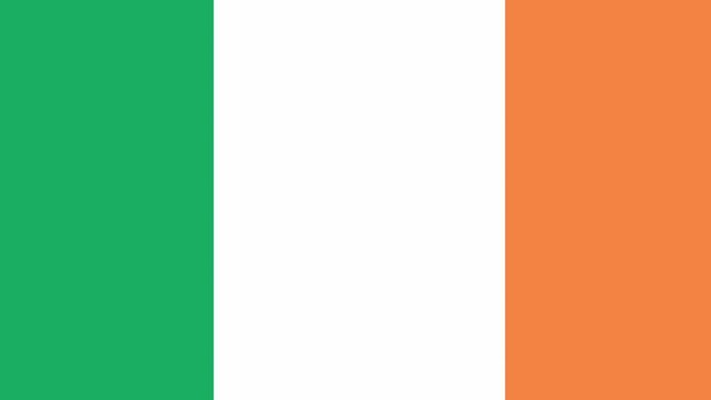 Flag of Ireland moving sideways, slow motion, close-up.
