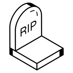 Graveyard stone, spooky rip line icon 