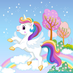 Cute rainbow sky unicorn vector isolated illustration © alinart