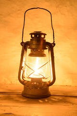Vintage paraffin lamp shine in dark