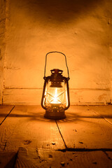 Vintage paraffin lamp shine in dark