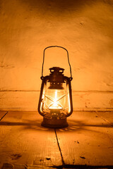 Vintage paraffin lamp shine in dark