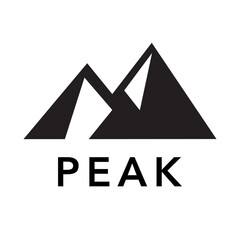 Logo mountain minimal vector illustration. Black and white mountains logo. Hipster climbing icon. Minimal alps silhouette. Graphic design of a modern geometric badge. Peak flat outline.