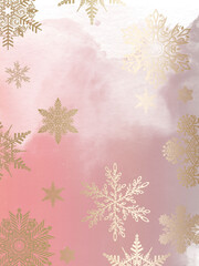 watercolored pink background with golden snowflakes christmas or winter background